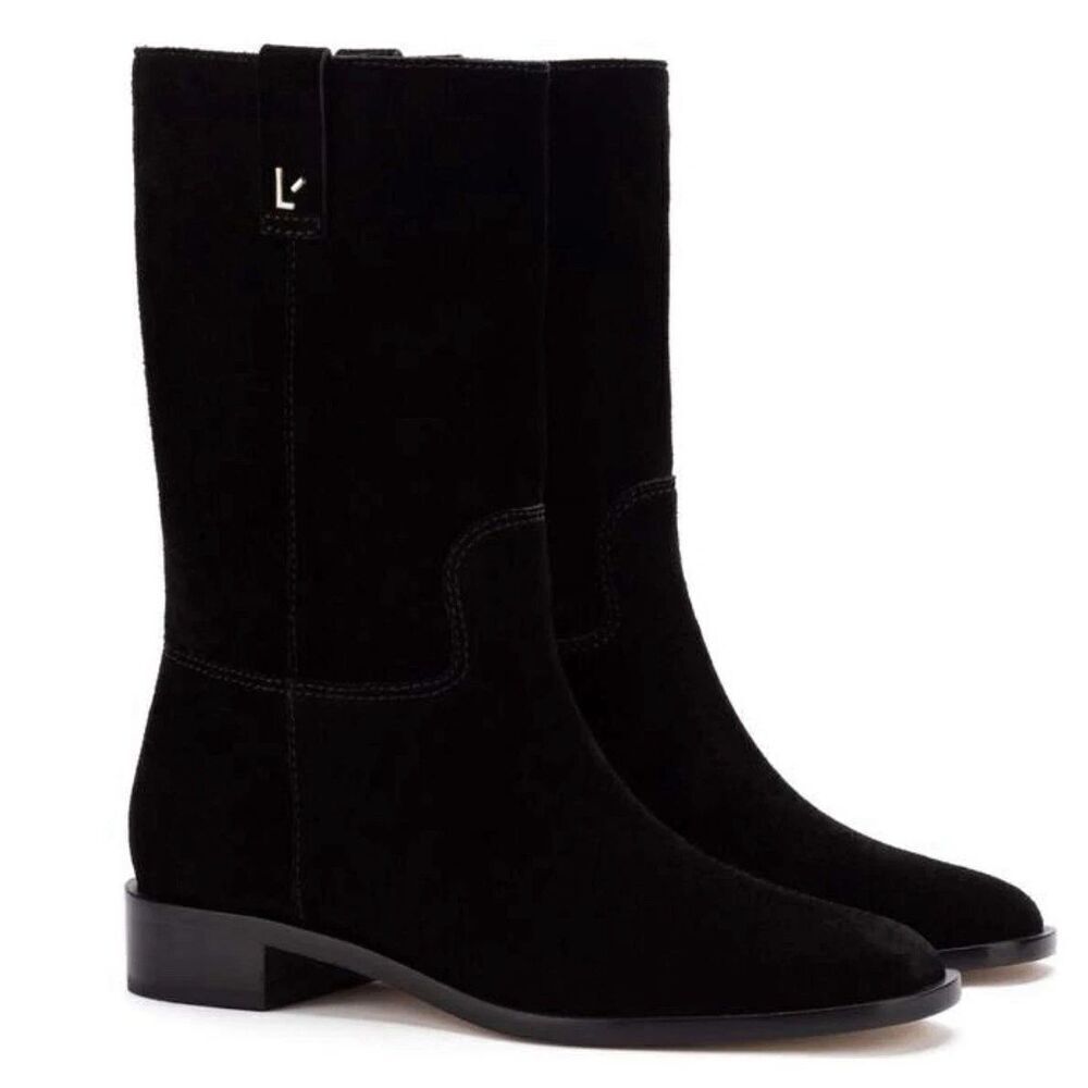 New $430  LARROUDÉ  Women's Barb Boot, Black in Black Suede Size 7